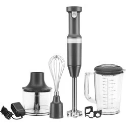 KitchenAid Cordless Variable Speed Hand Blender With Chopper And Whisk Attachment In Matte Charcoal Gray