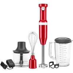 KitchenAid Cordless Variable Speed Hand Blender With Chopper And Whisk Attachment In Empire Red